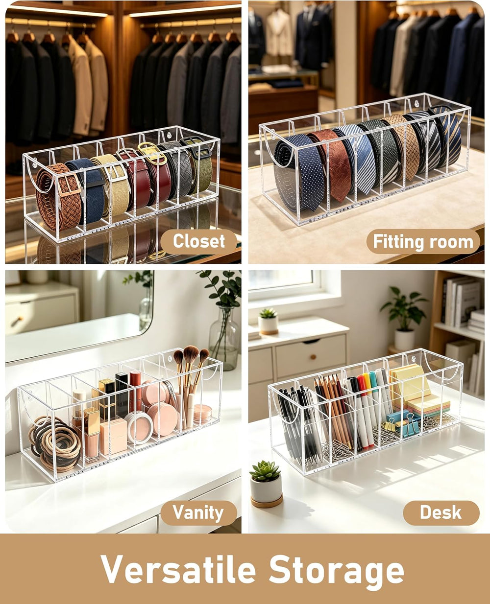Belt Organizer, 7-Tier Acrylic with Dust Cover, for Closet, Clear