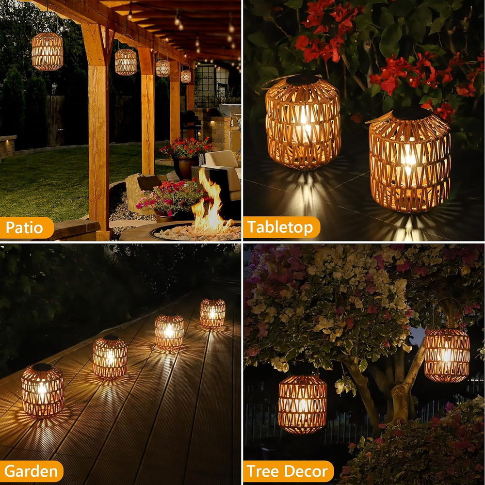 Eyassi Rattan Solar Lights, 4 Pack Solar Lanterns Outdoor Waterproof, Outdoor...