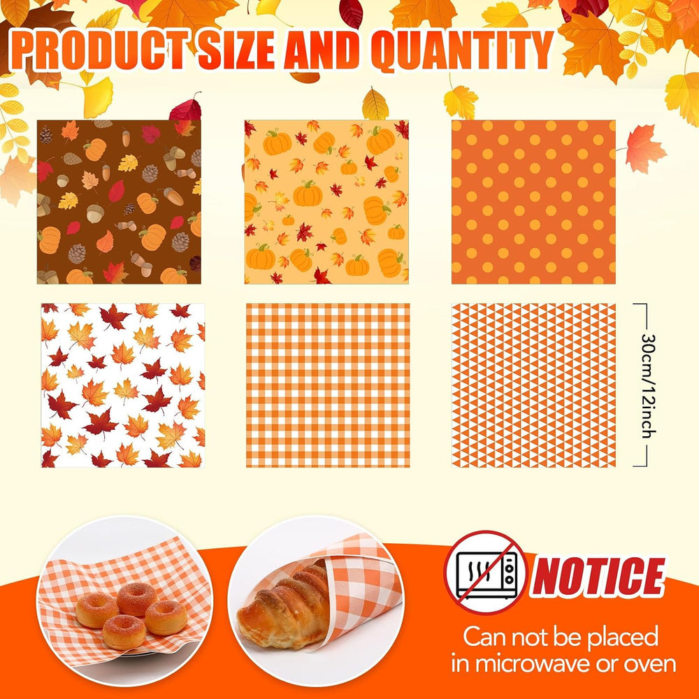 Ireer 600 Pcs Fall Deli Paper 12x12 Wax Parchment Waterproof Sheet for Food