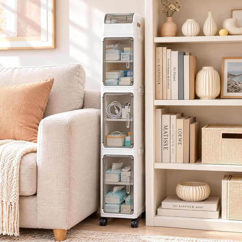 Slim Bathroom Storage Cabinet with Wheels, 4-Tier Narrow Organizer
