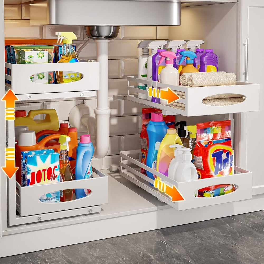 Under Sink Organizer, 2 Tier Under Sink Organizers and Storage, Adjustable He...