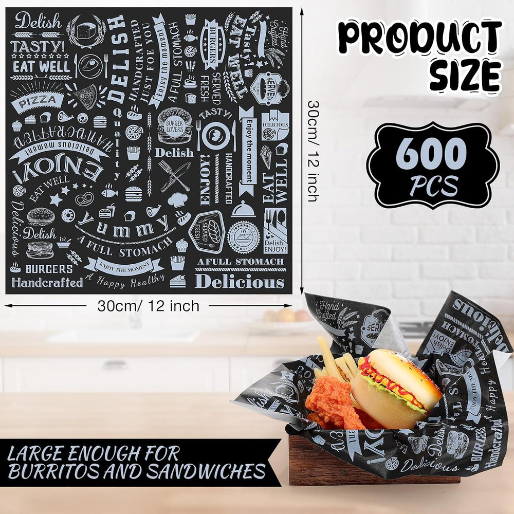 Outus 600 Pcs 12 x 12 Inch Deli Wax Paper Sheets, Black