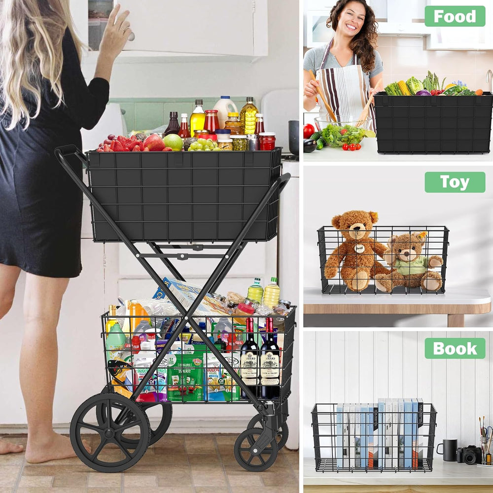 𝐍𝐄𝐖 2-Tier Large Collapsible Grocery Cart On Wheels 400lbs Shopping Cart