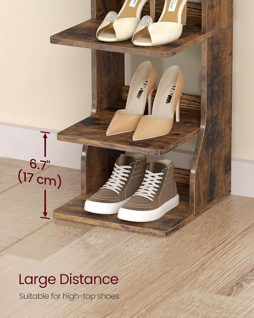 VASAGLE 7-Tier Vertical Shoe Rack, Narrow Shoe Storage Organizer with Hooks