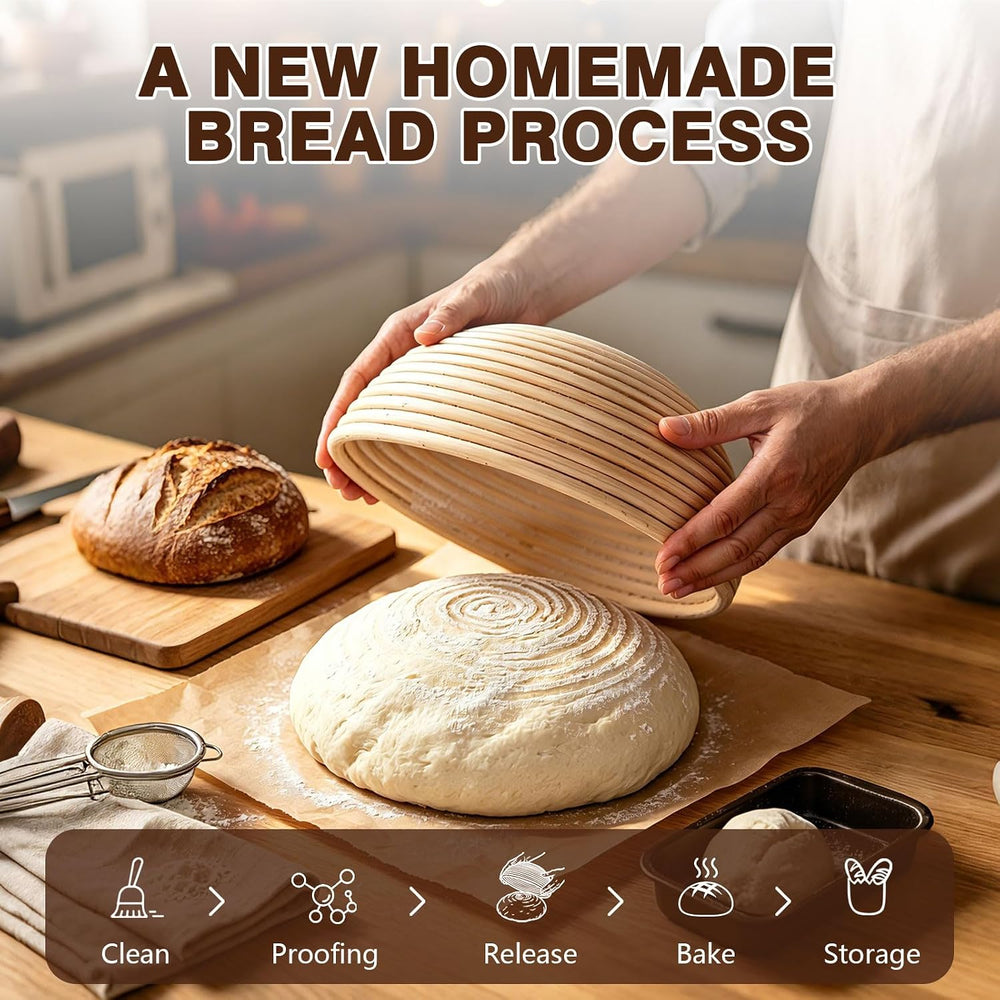 2-Pack Banneton Bread Proofing Basket with Beeswax Bread Bag & 4pcs liners
