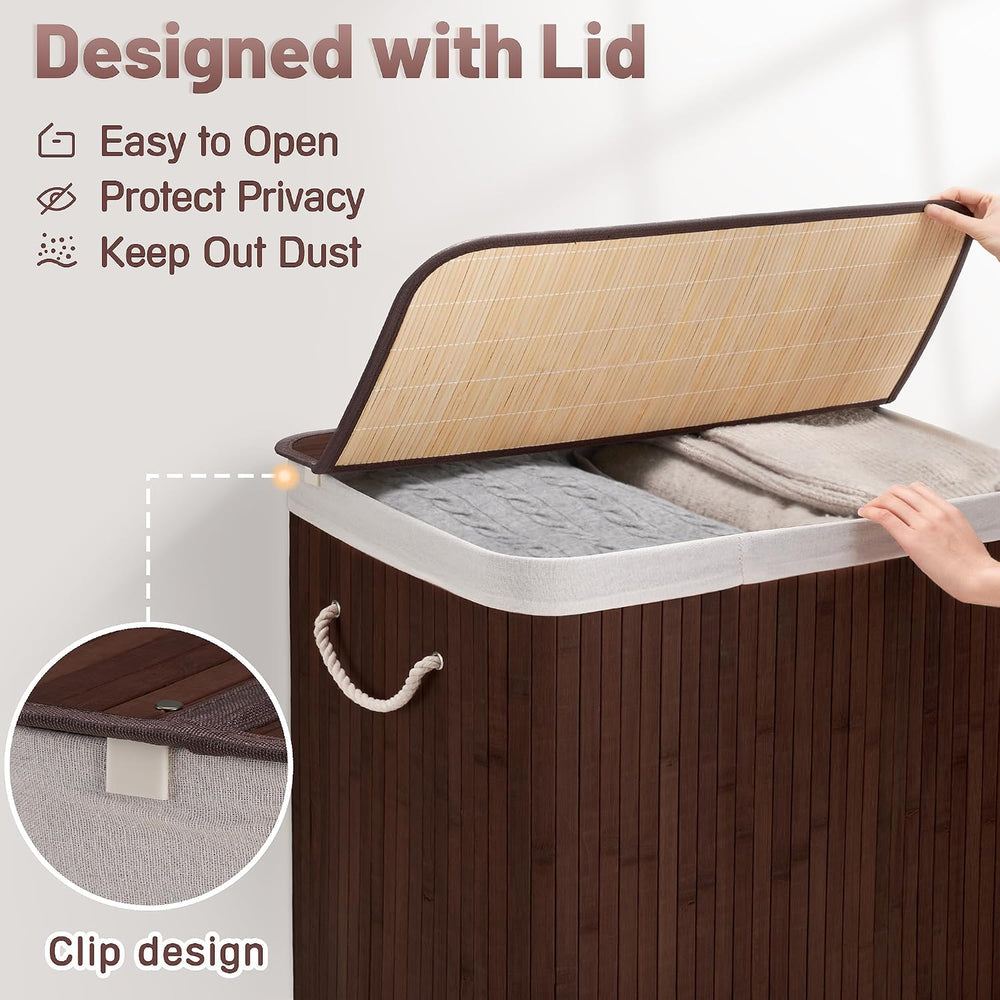 Aliphon 100L Laundry Hamper with lid, 2-Section Clothes Laundry Basket with H...