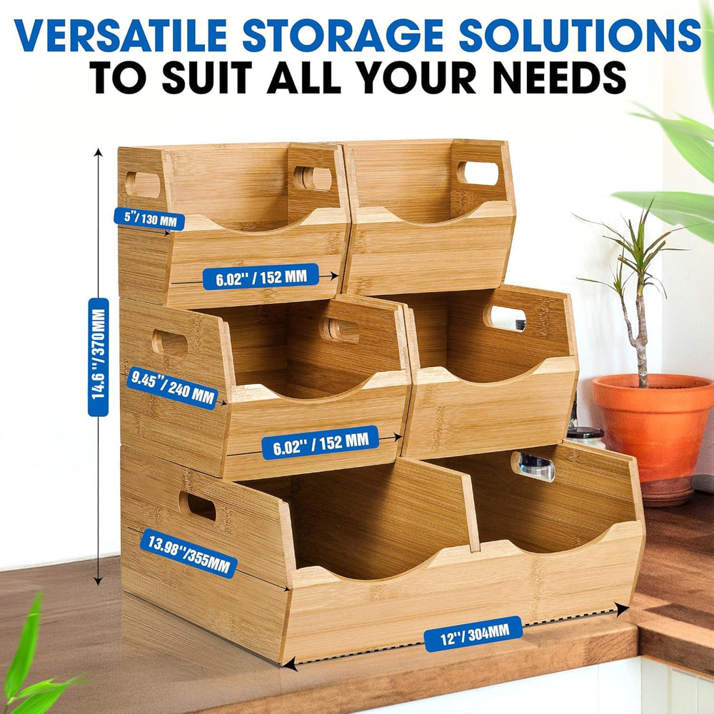 3-tier Stackable Bamboo Pantry Storage Bins, Potato & Onion Storage Baskets