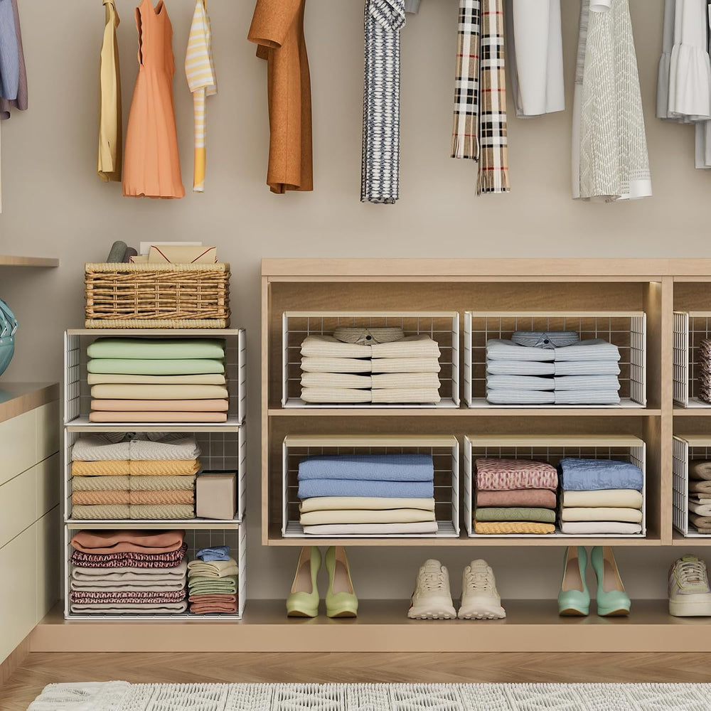 Extra-Long, Low-Profile Closet Organizers and Storage with Wood Top, 3 Pack S...