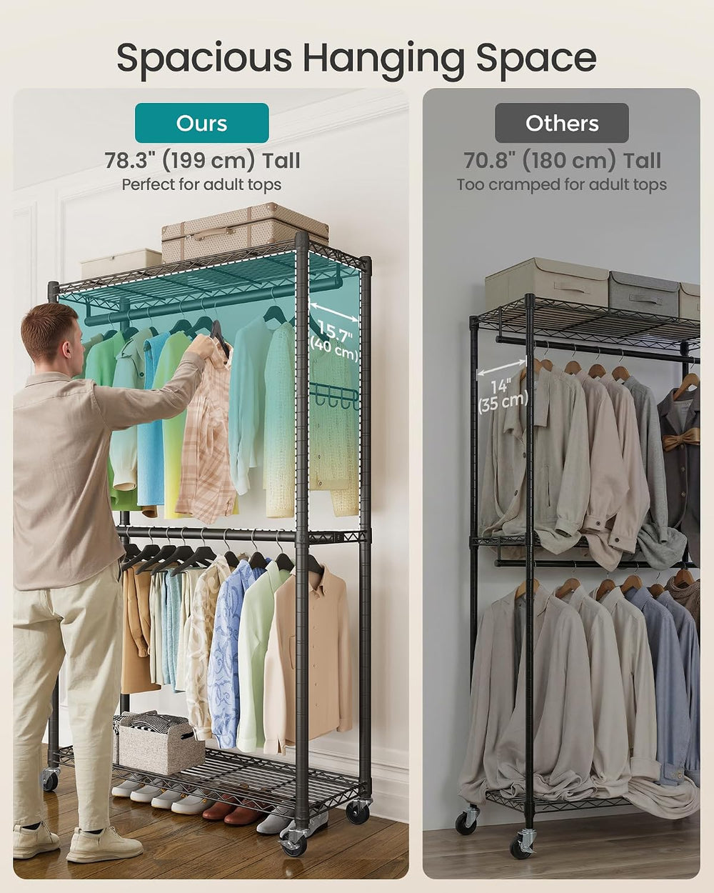 SONGMICS Heavy-Duty Clothes Rack, Portable Closet on Wheels, Garment Rack