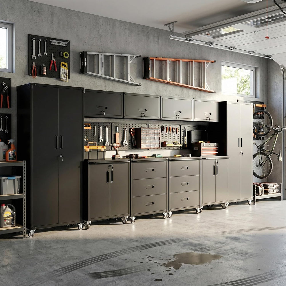 10-Piece Heavy Duty Steel Garage Cabinet System | All-in-One Modular Garage C...