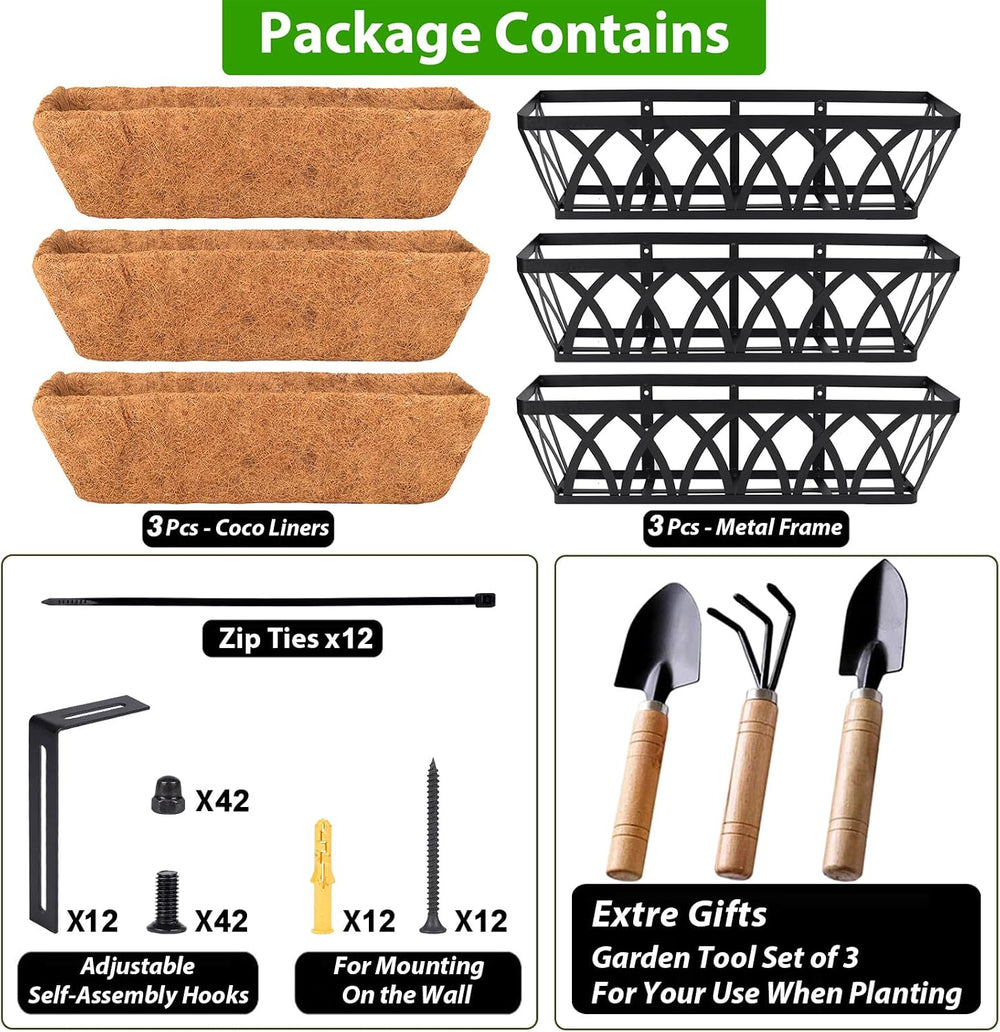Deck Balcony Railing Planter Window Boxes - 3 Pack 24 Inch Planter Box, Balco...