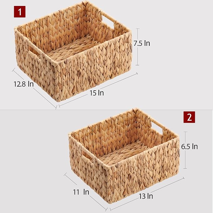 HOONEX Water Hyacinth Storage Baskets, Wicker Baskets (Set of 2)