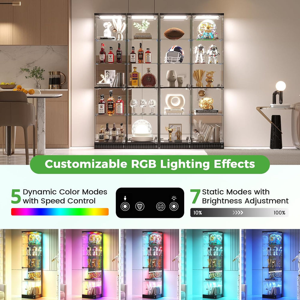 HNEBC Lighted Glass Display Cabinet with Doors for Collectibles,Black