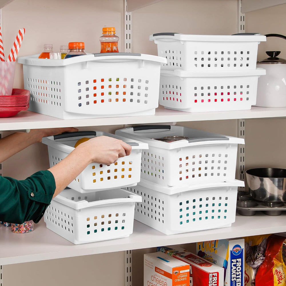 Sterilite 12 Pack Medium Stacking Basket, Open Top Storage Bin with Handles, ...