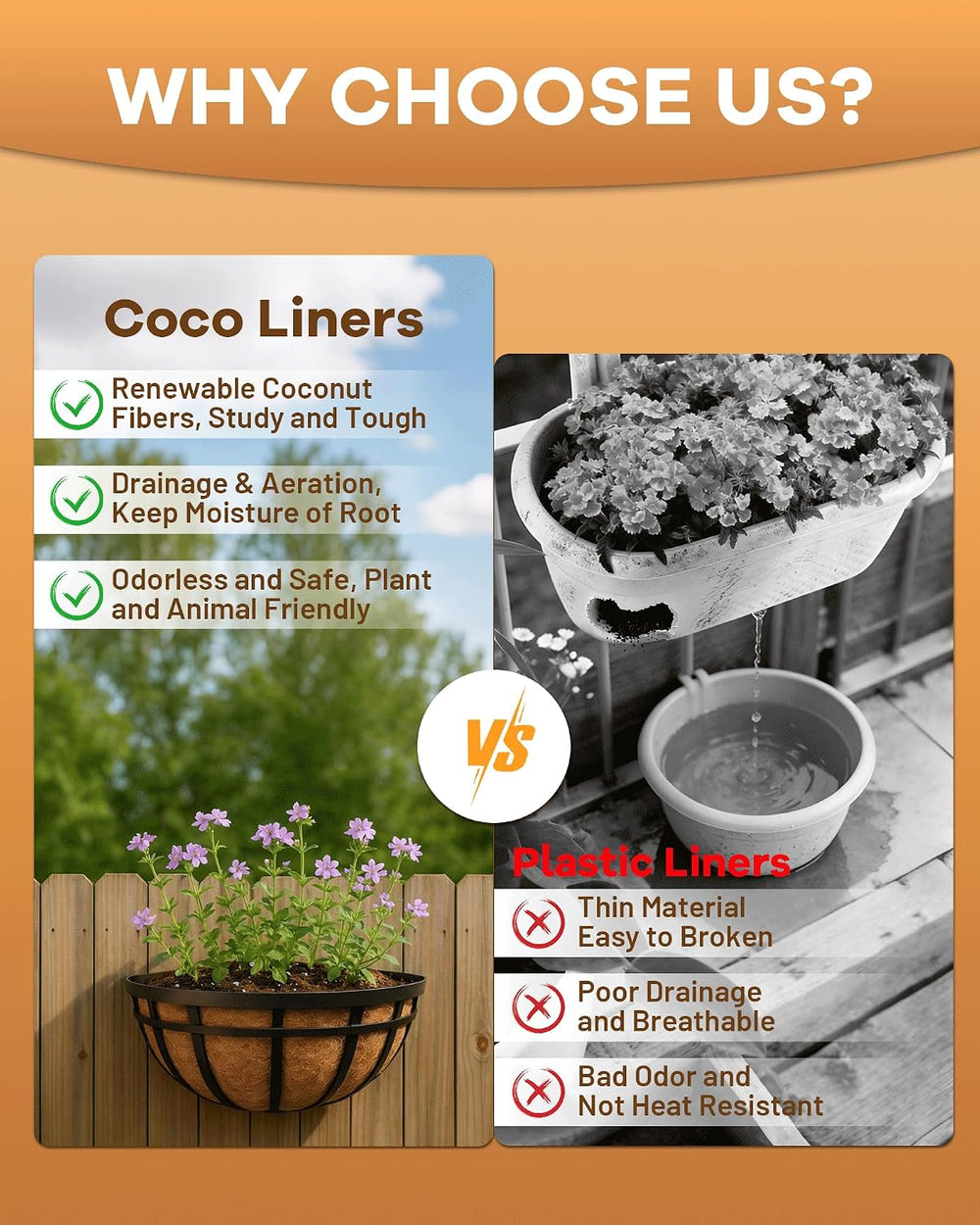 20 Inch Coconut Fiber for Plants, Round Pre-Formed Coco Planter Liner, Thick ...