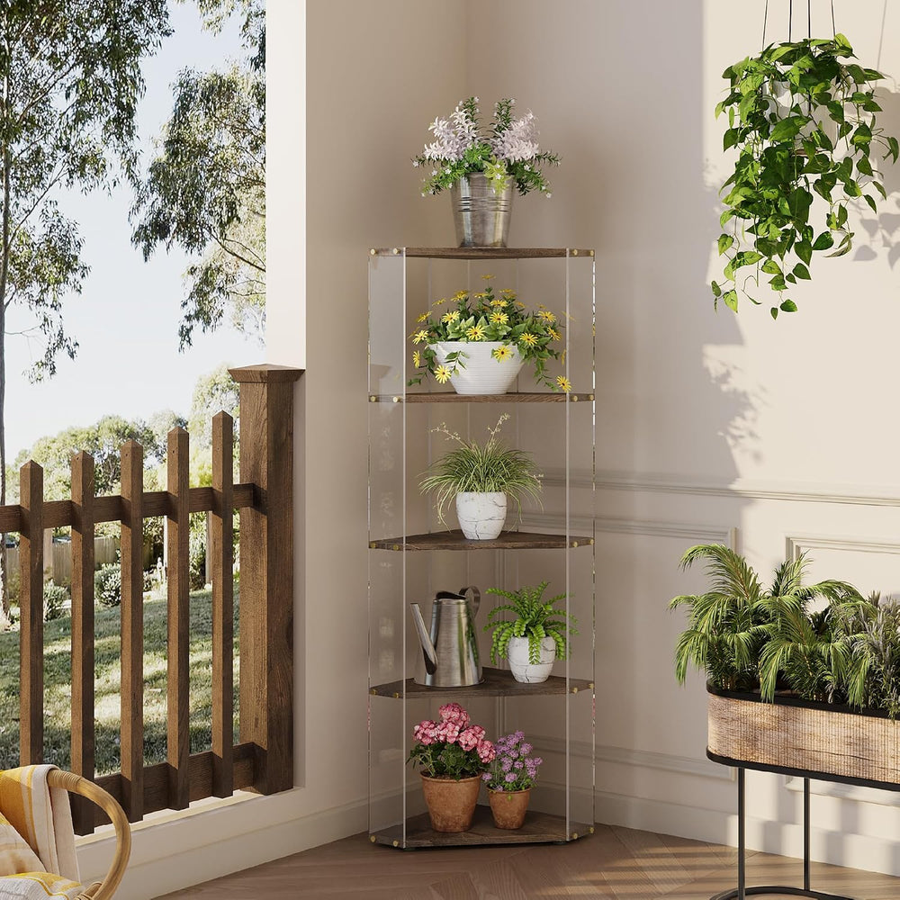 Acrylic Figure Shelf, Bookshelf Display Cabinet,5 Tier Plastic Corner Shelf