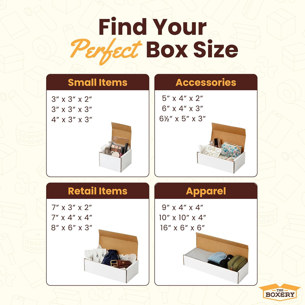 The Boxery Corrugated Mailers White Tuck Shipping Boxes (3x2x2)