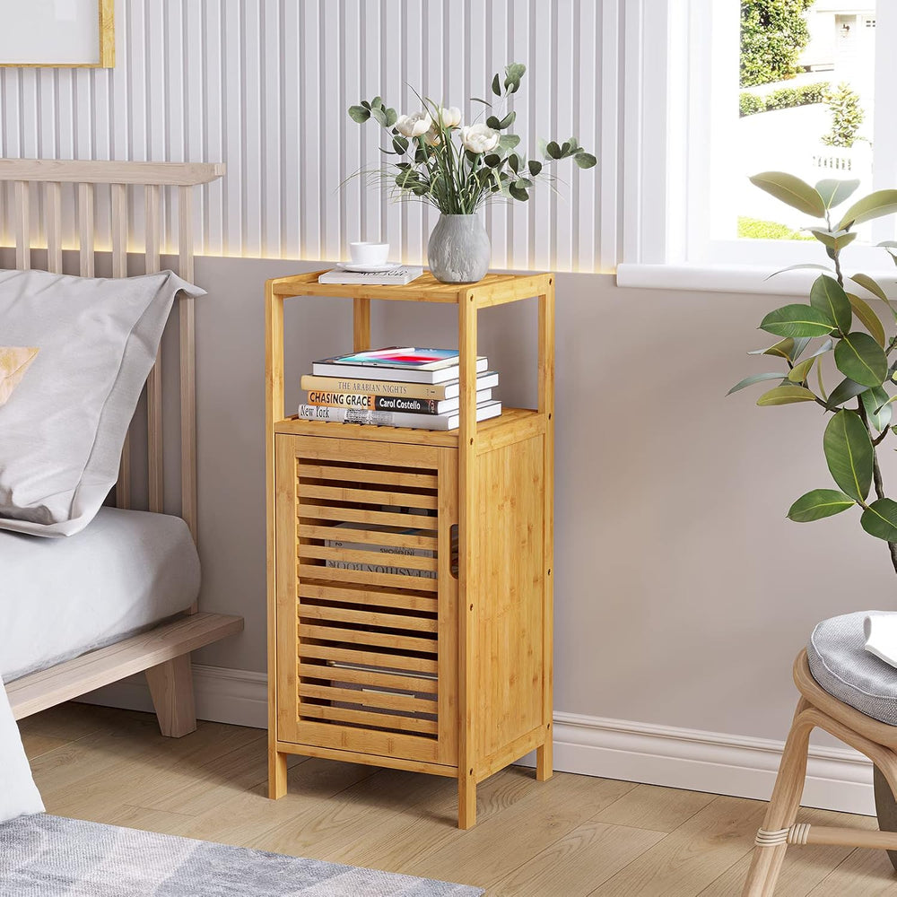 VIAGDO Bamboo Cabinet, Bathroom Storage Cabinet with Single Door and Shelf, F...