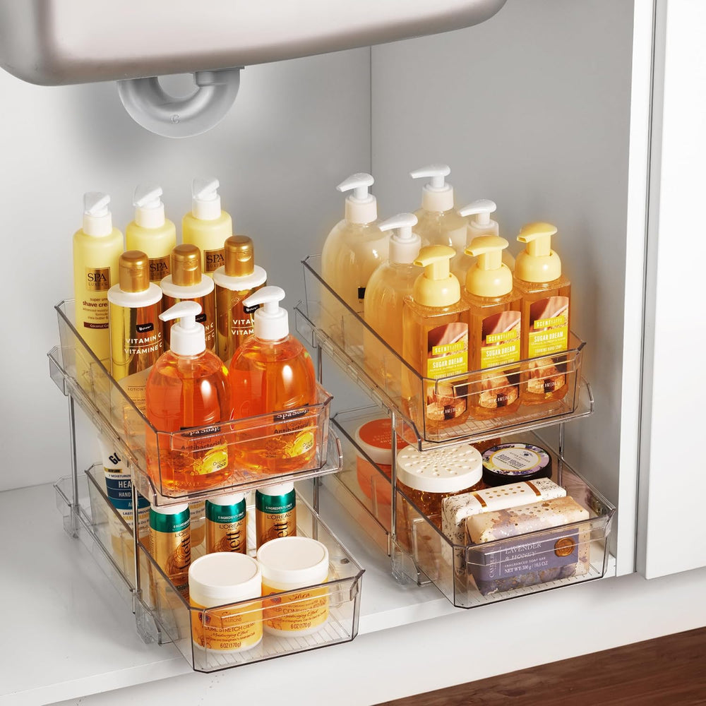 Masirs 2-Tier Clear Pull-Out Drawer Organizer - Sleek, Compact & Sturdy M...