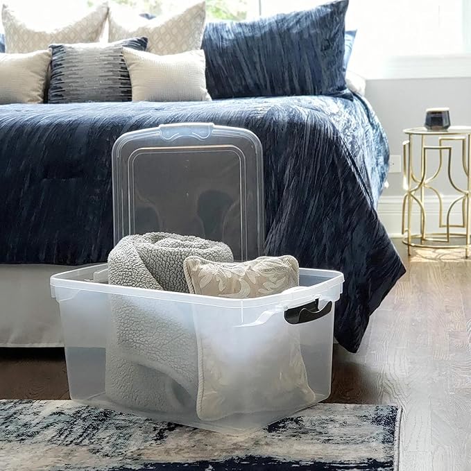 HOMZ 2-Pack Latching Lid, Large Clear Plastic Storage Bins