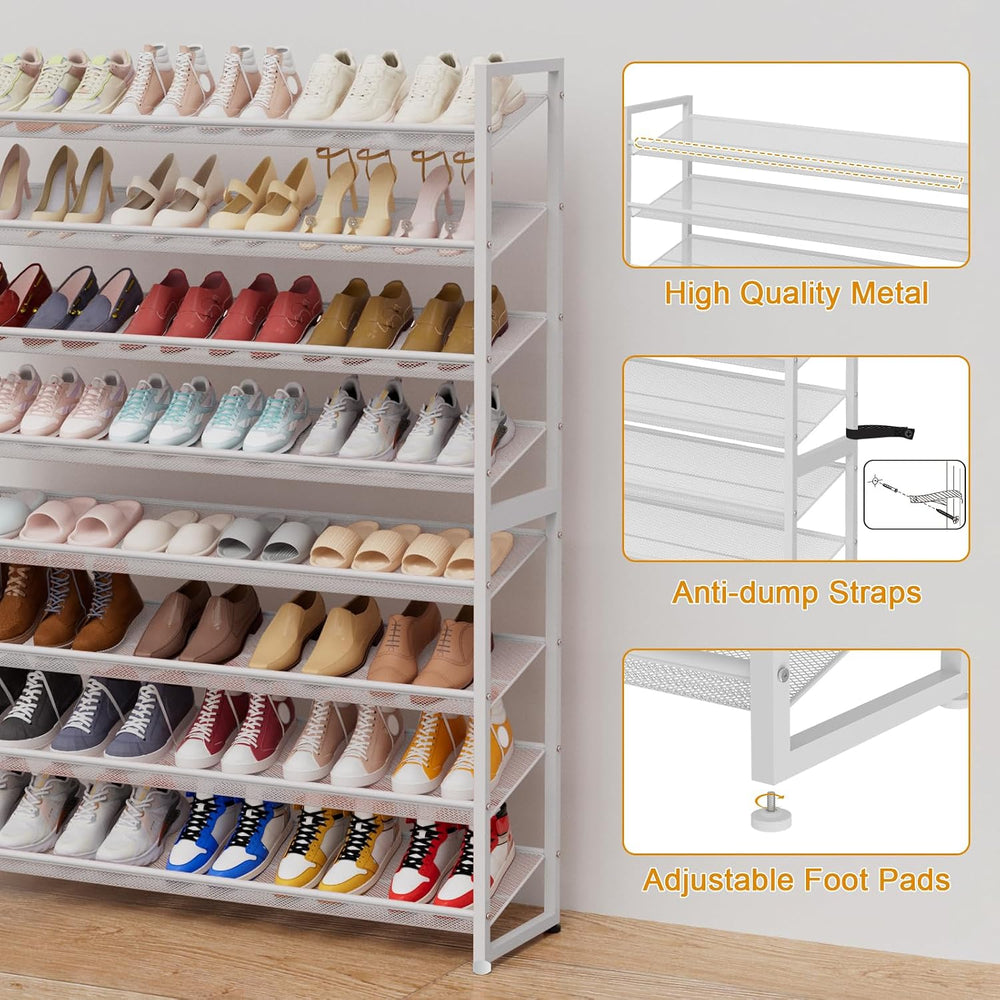 Large Shoe Rack 8 Tier Shoe Organizer, Heavy Duty Metal 4-Tier Stackable Shoe...