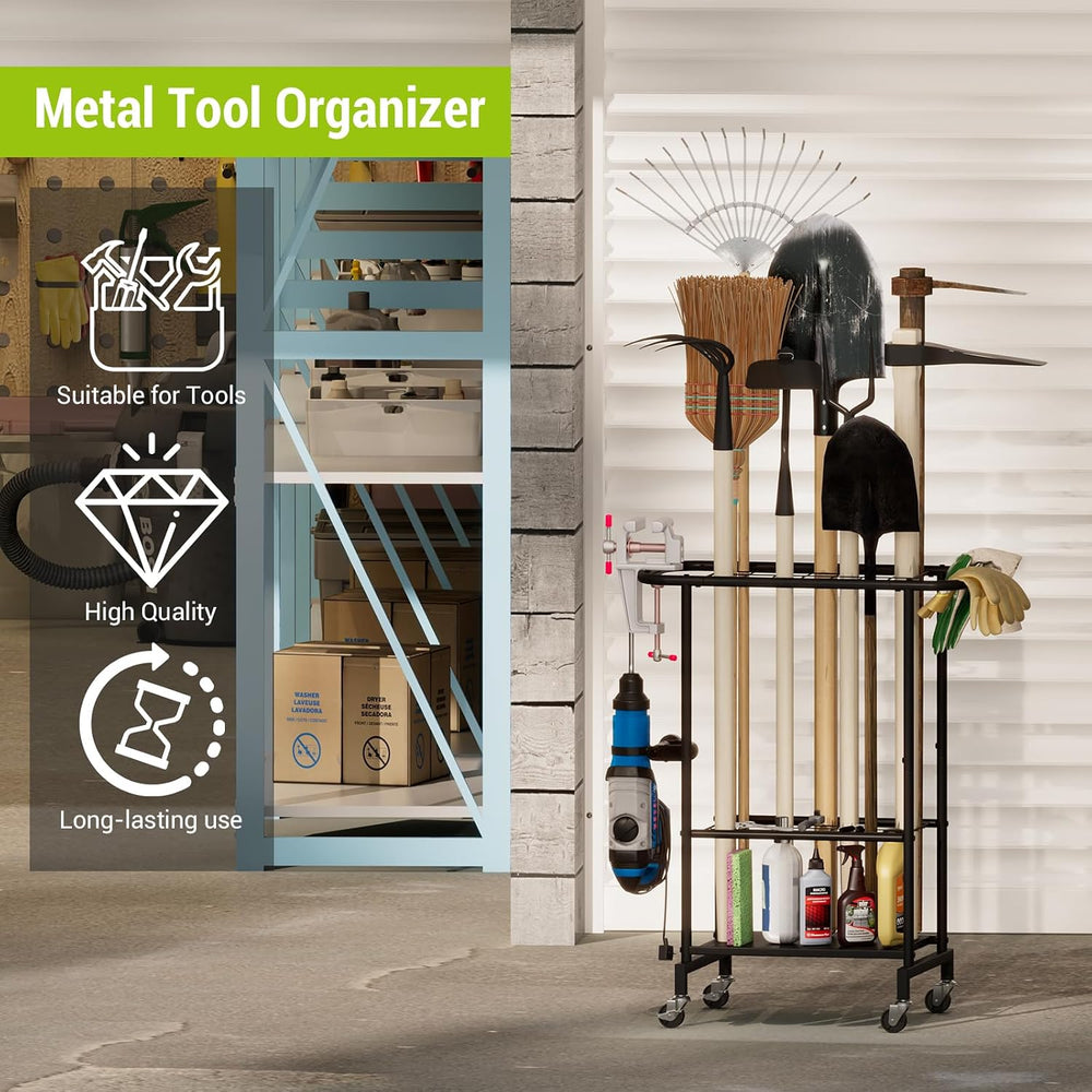 3-Tier Garden Tool Organizer with Wheels, Garage Floor Rolling Storage Cart o...