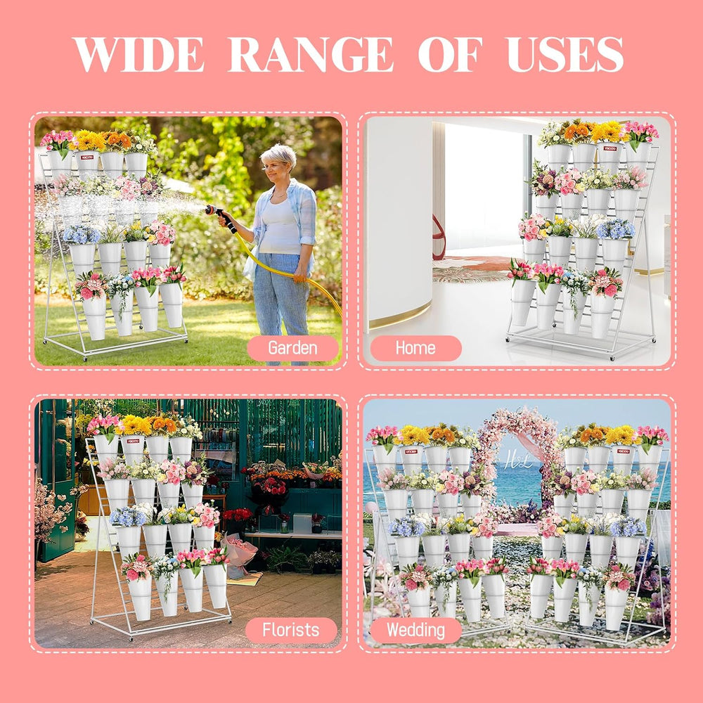 Flower Display Stand with Buckets, 4 Layers 16 PCS Buckets Plant Stand with W...
