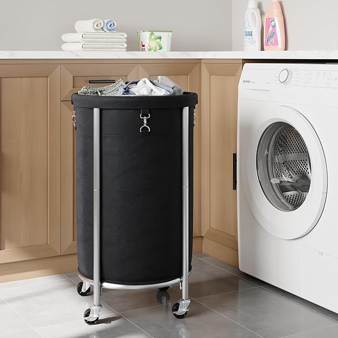 ELYKEN Laundry Hamper with Wheels, 110L Rolling Laundry Basket, Round Laundry