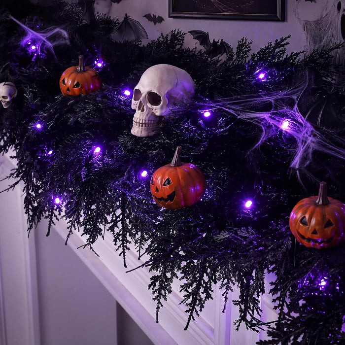 Fovths 12 Ft Pre‑Lit Black Halloween Garland, Artificial Cedar Vine Decor