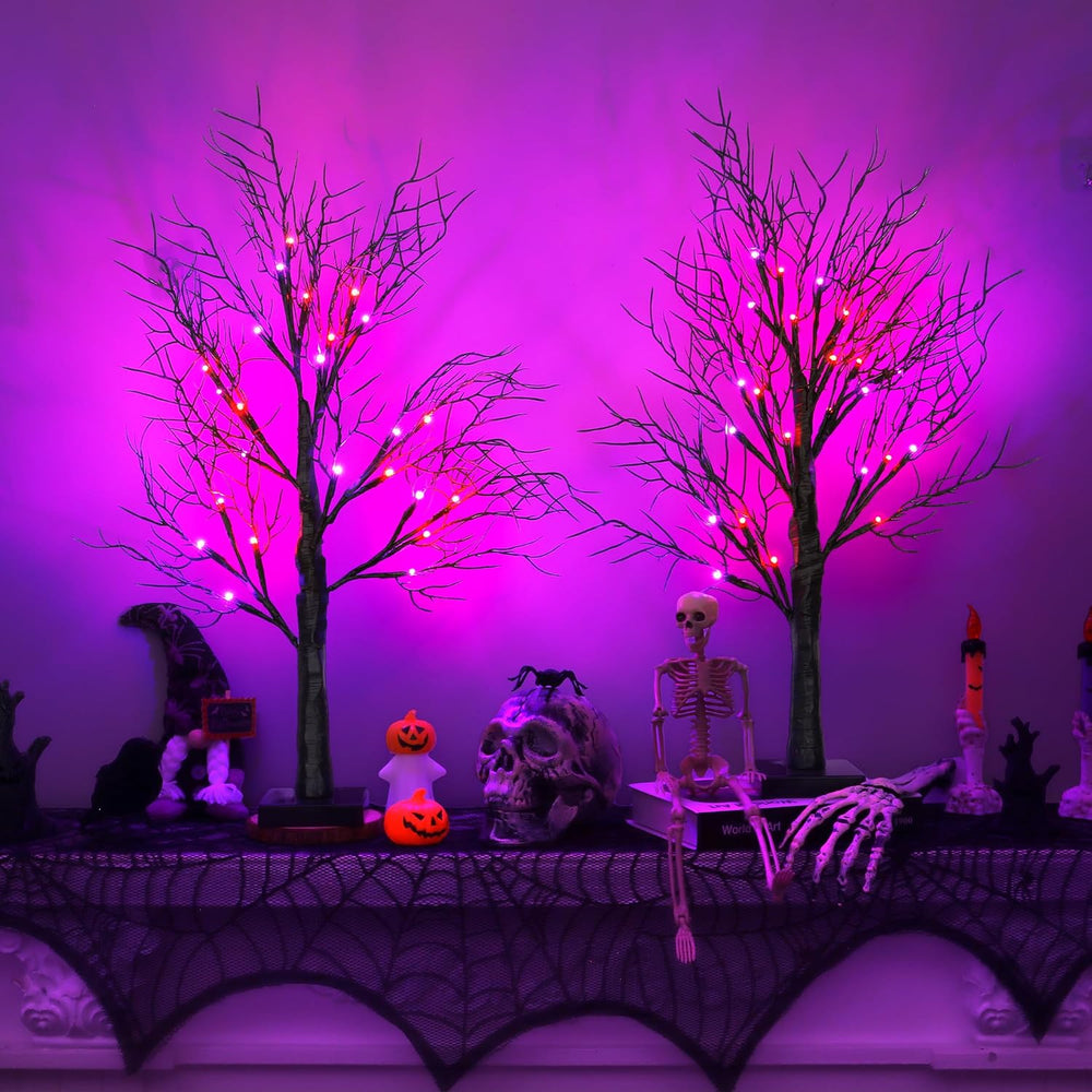 [Timer] 2 Pack Halloween Decorations Indoor, 24 Inch Lighted Black Halloween ...