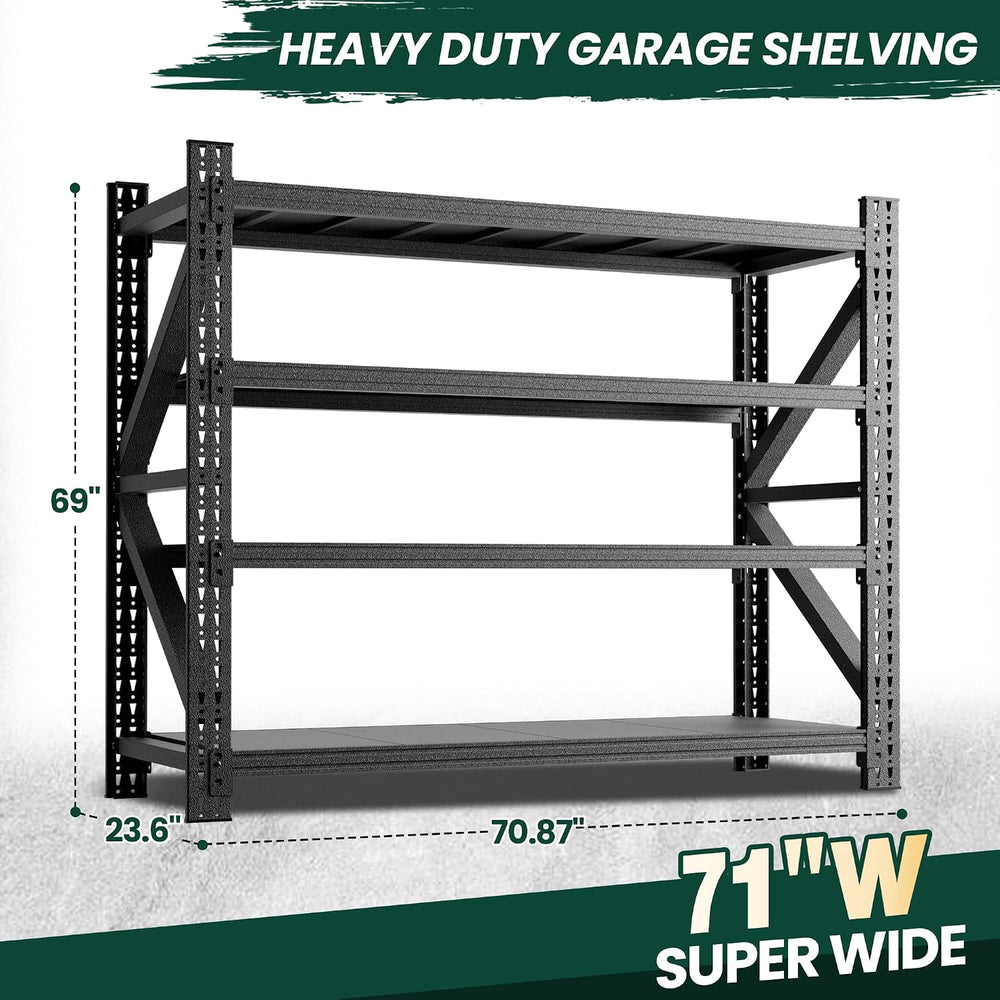 Heavy Duty Garage Storage Shelves, 71" Wide Metal Shelving Unit, 6000LBS...