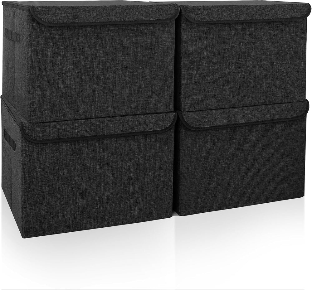 Large 22 Quart Linen Fabric Foldable Storage Bin Cube Organizer Basket with F...