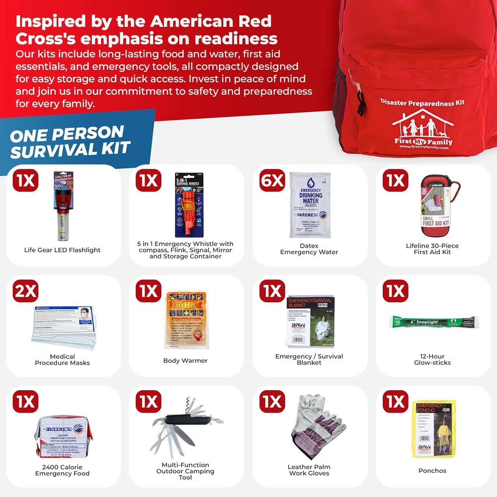 First My Family All-in-One Premium 1-Person, 72-Hour Bug Out Bag for Earthqua...