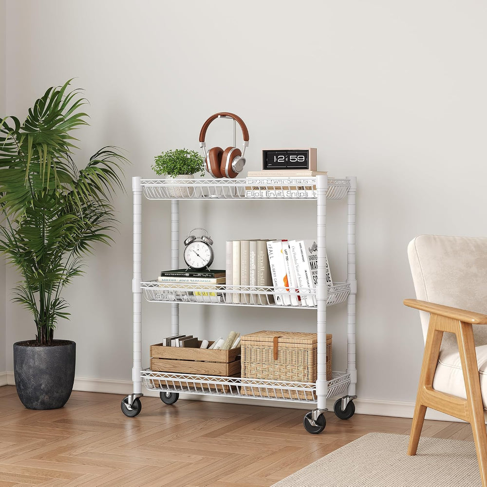 3-Tier Rolling Storage Shelves with Wire Baskets,30 x 13.5 x 30in