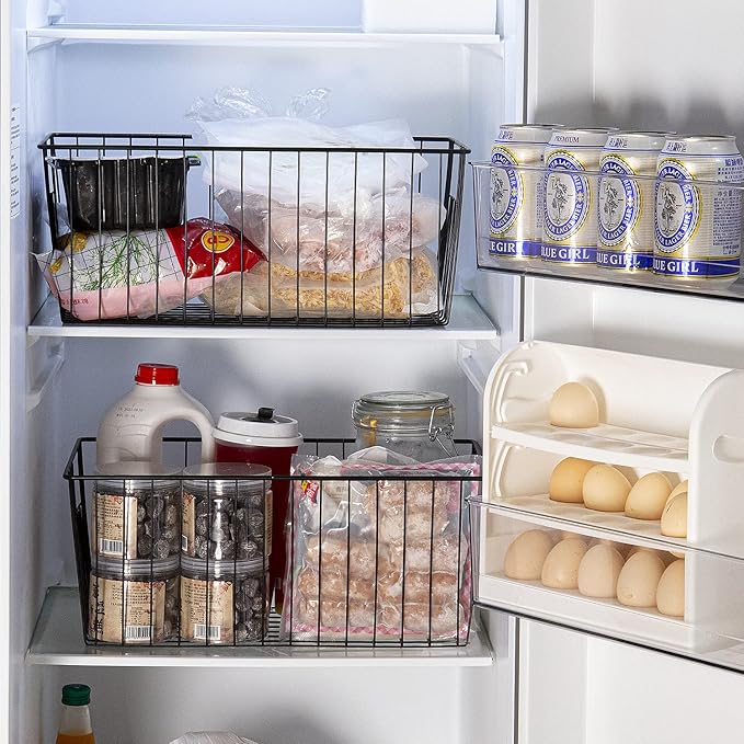16inch Freezer Wire Storage Organizer Baskets, Household Refrigerator Bin (4p...