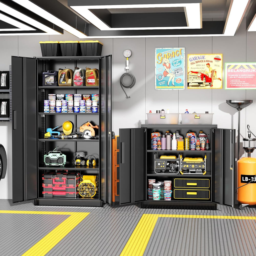 Metal Garage Storage Cabinet,36" Black Lockable Metal Cabinets with 2 Do...