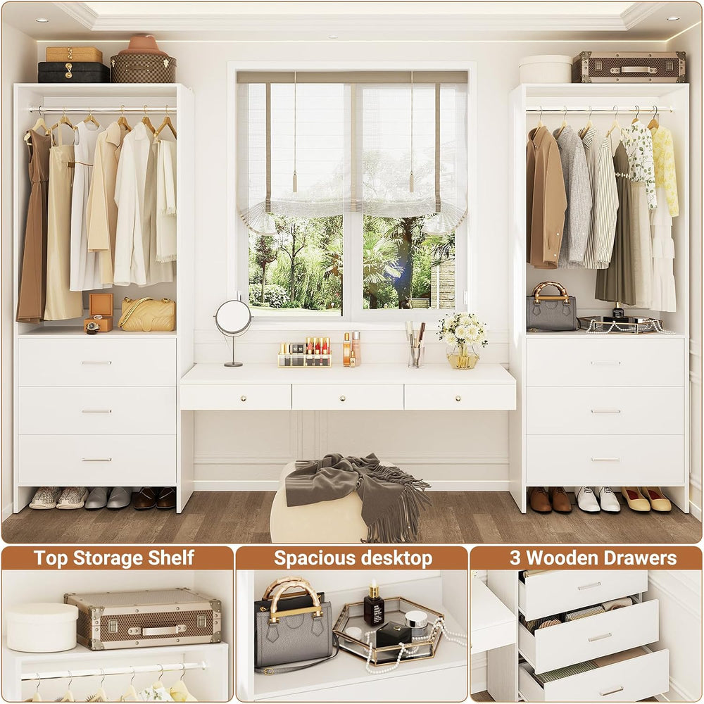 Aheaplus Closet System Closet Organizer, 3.6FT Closets, Set of 2， White