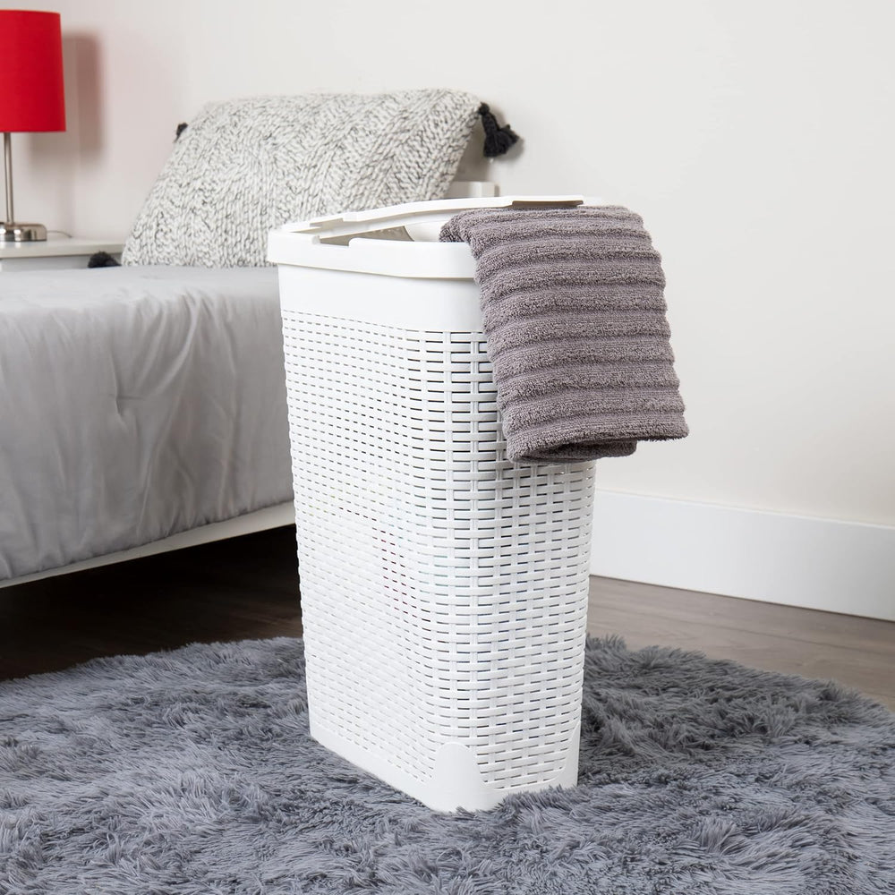 Mind Reader Slim Laundry Hamper with Lid, 40L Clothes Basket, Narrow Tapered ...