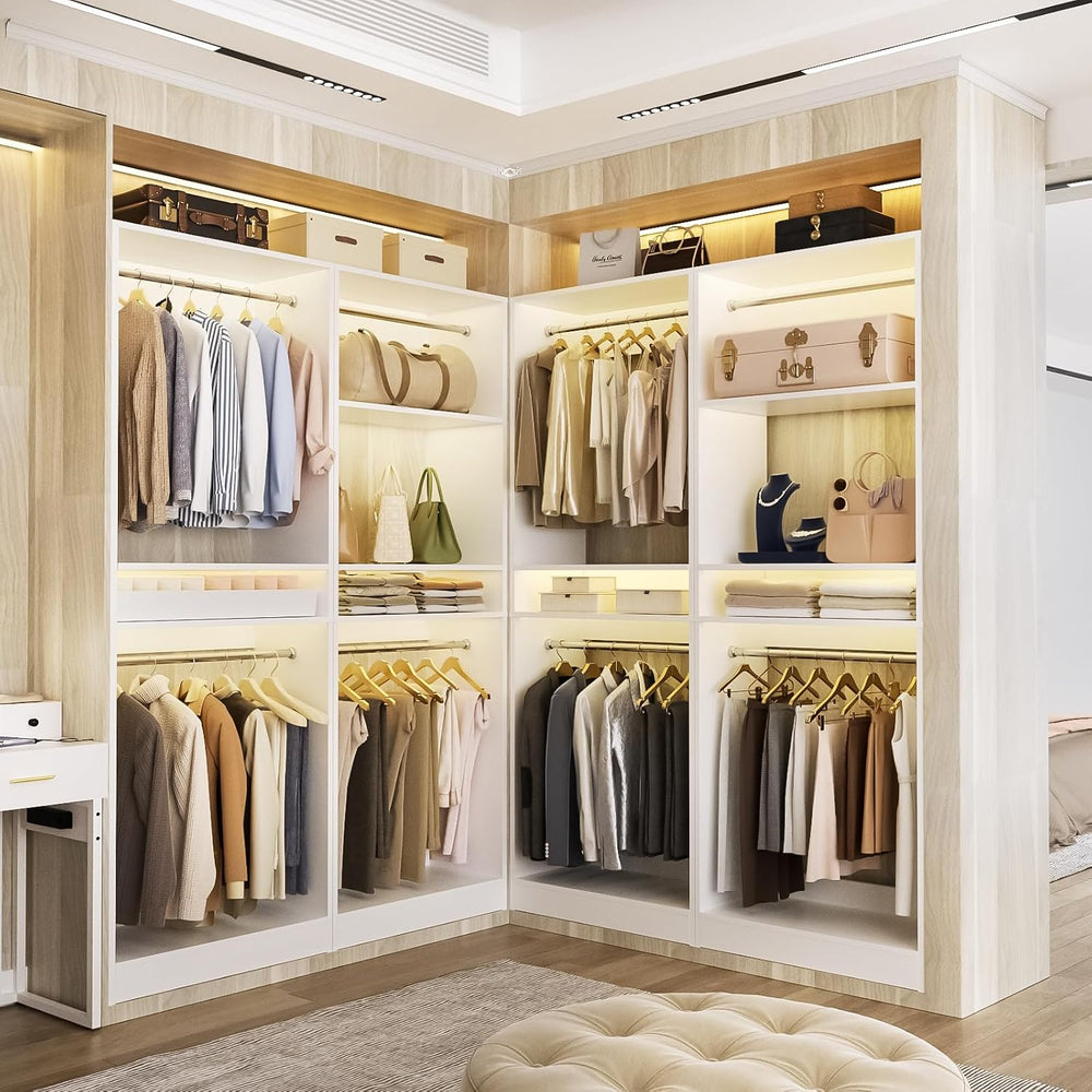 Unikito 100” Closet System, 8.3FT Wood Closet Storage Organizer with 8 Hangin...