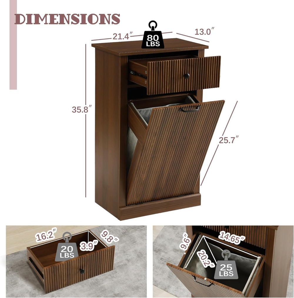 36" H Tilt Out Laundry Hamper Cabinet, Modern Fluted Trash Can Cabinets ...