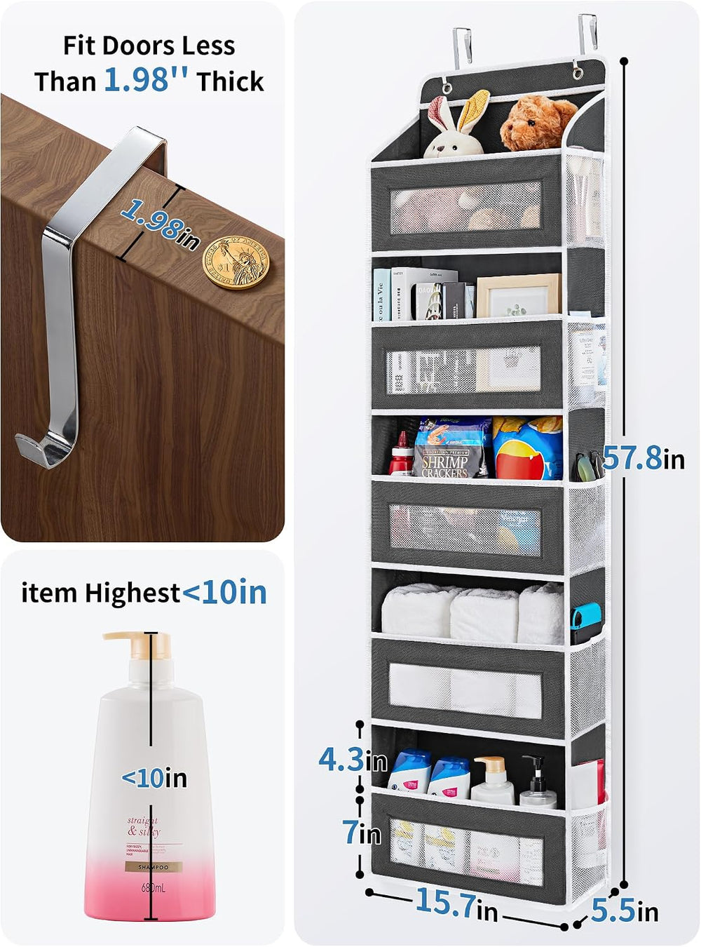 JARLINK Over the Door Organizer for Pantry, Bathroom, 5 Shelf Black, 2 Pack
