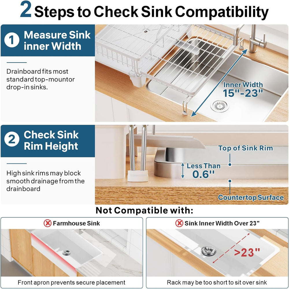 GSlife Large Expandable 2 Tier Dish Drying Rack - Over Sink & Counter Use