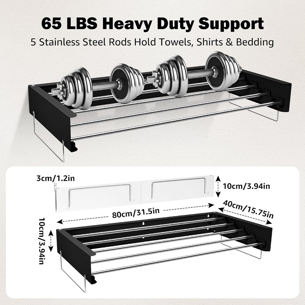Wall Mount Drying Rack 32", 65LBS Retractable Clothes Rack, Black