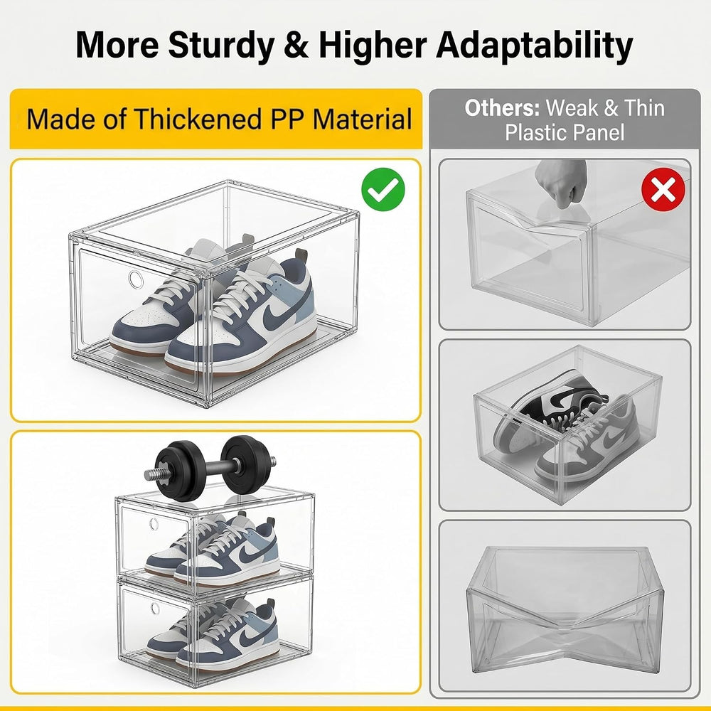 Clear Shoe Storage Boxes 9 Pack, Stackable Bins with Magnetic Doors