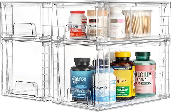 Vtopmart 8 Pack Clear Stackable Storage Drawers, Plastic Drawers