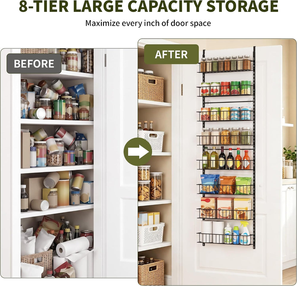 ElegantArray 8-Tier Pantry Door Organizer, Hanging Storage Basket, Black