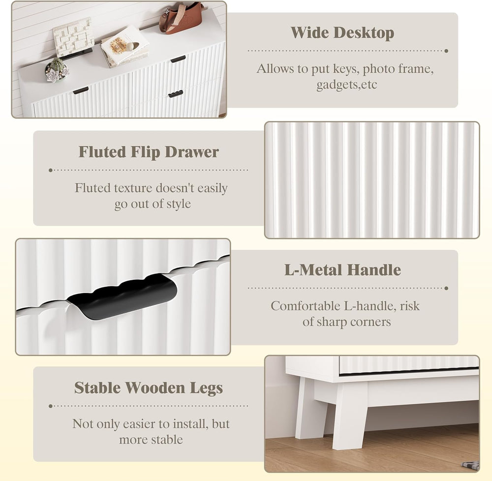 HUANLEGO Shoe Cabinet Storage for Entryway with 6 Flip Drawers, White