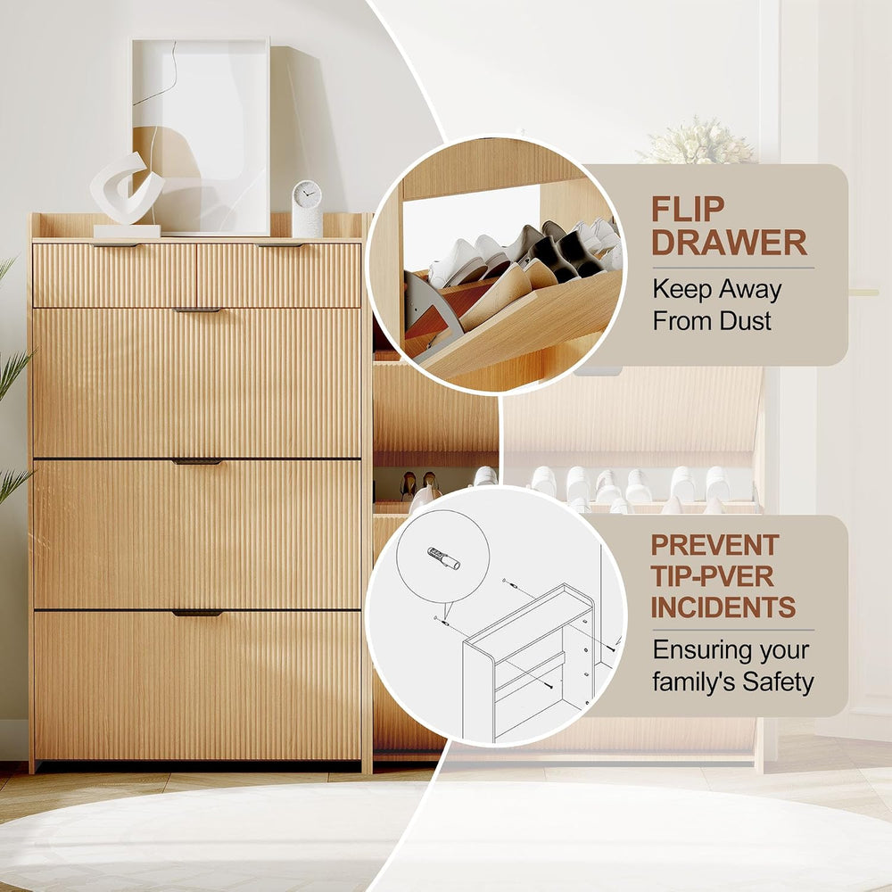 IDEALHOUSE Modern Shoe Cabinet with 3 Flip Drawers & 2 Small Drawers &amp...