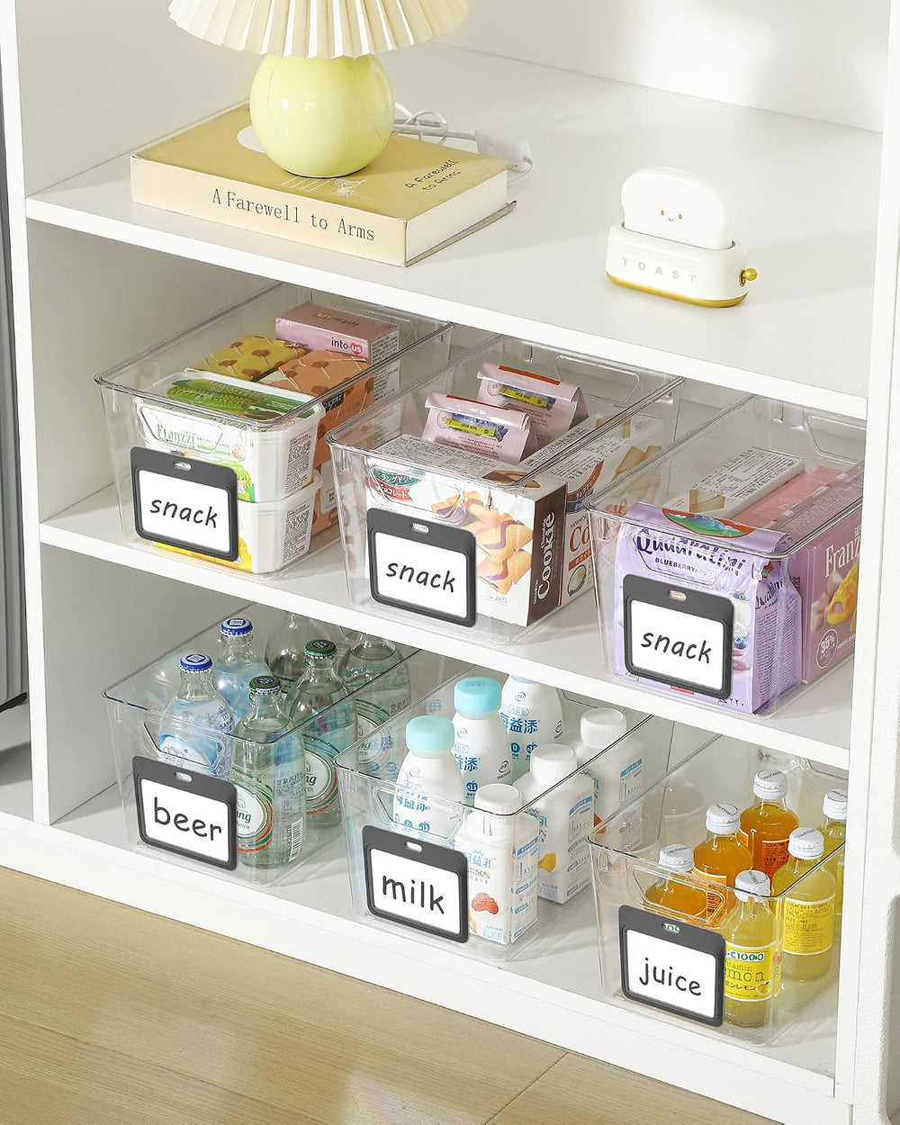 iCASA 6-Pack Clear Fridge Organizers and Storage Bins Container with Labels