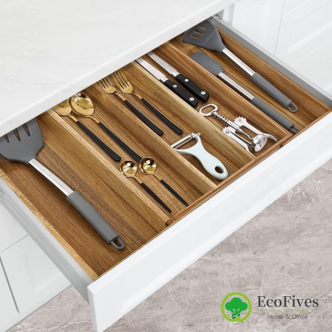 Luxury Acacia Silverware Organizer -Kitchen Drawer Organizer
